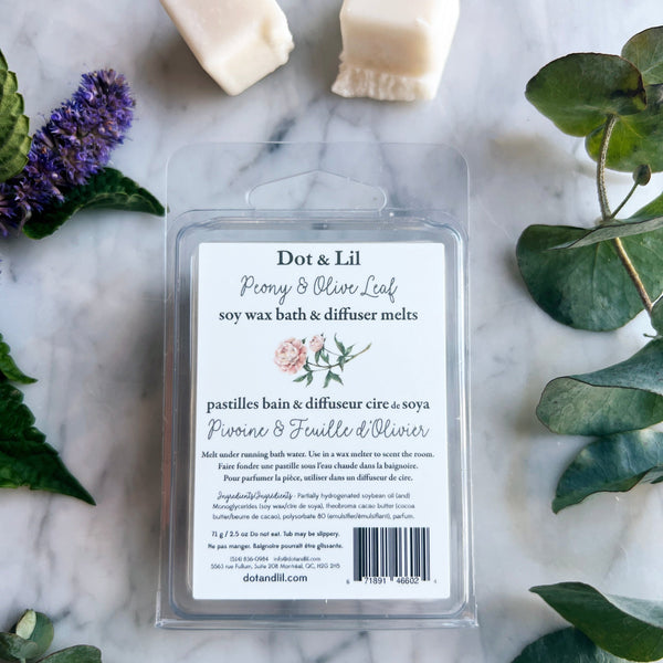 NEW - peony & olive leaf bath + diffuser melts