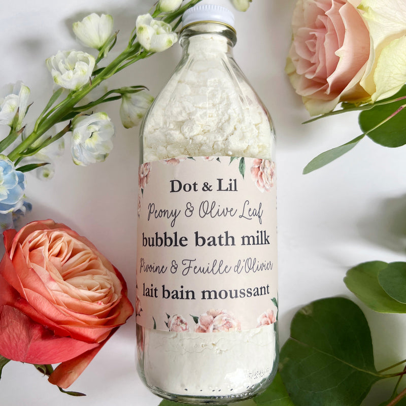 NOUVEAU - lait bain moussant pivoine & feuille d'olivier